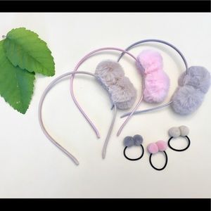 Complete set of girl hair accessories w/ pom poms